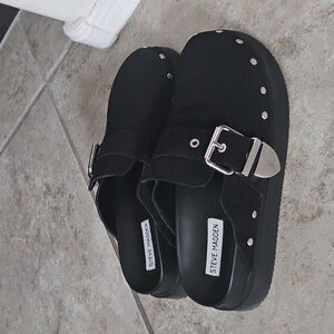 Steve Madden Black Studded Buckle Clog Mules